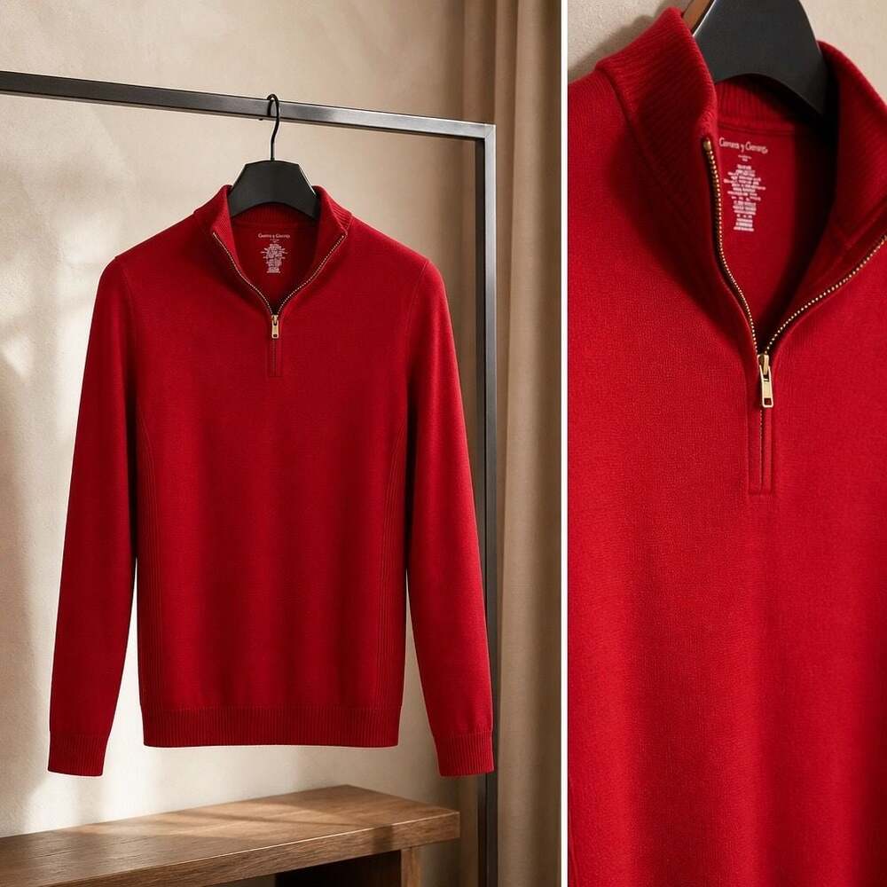 Cotto n Candy Sweet Collection Red Quarter Zip Mock Neck Pullover#B45